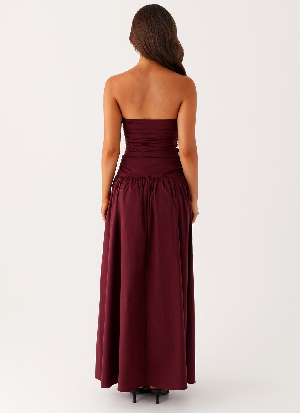 Burgundy Sculpt Strapless Maxi Dress — Veylora