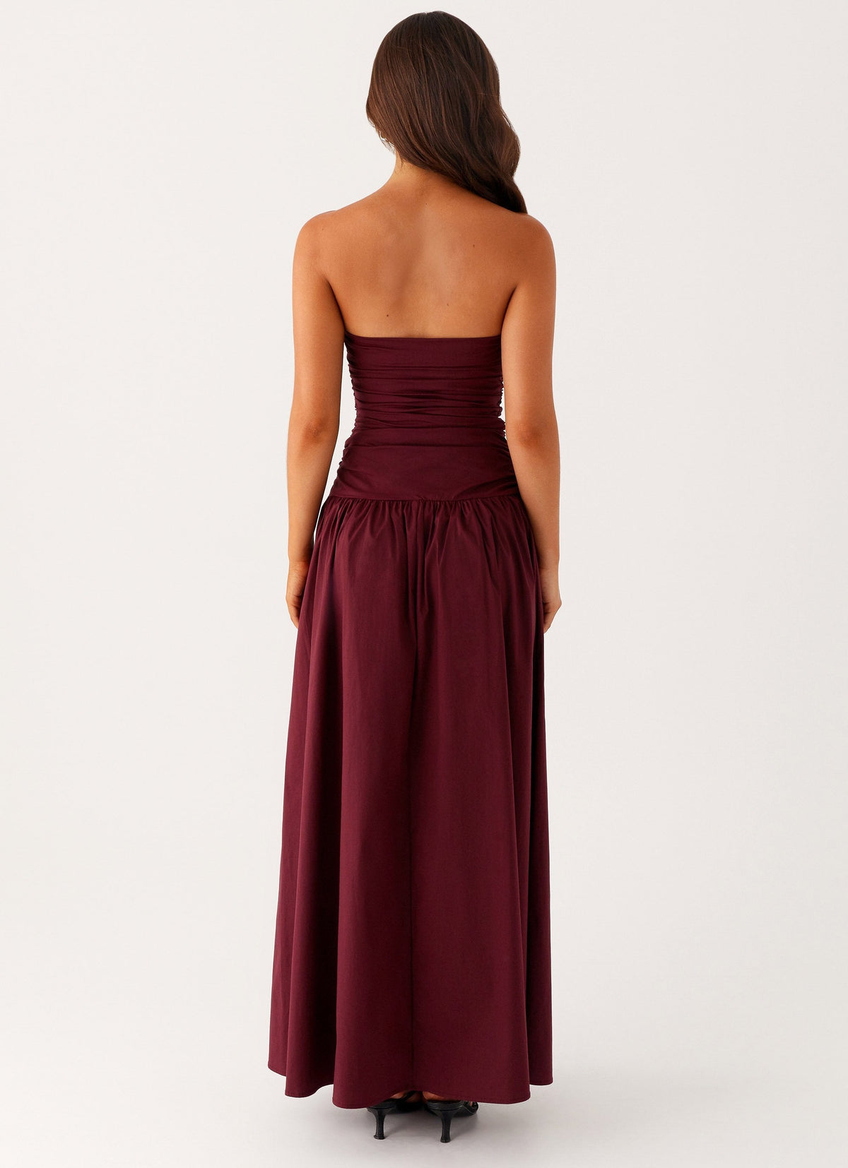 Burgundy Sculpt Strapless Maxi Dress — Veylora