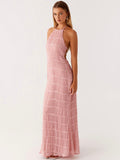 Blush Textured Halter Maxi Dress — Veylora