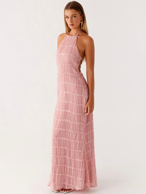 Blush Textured Halter Maxi Dress — Veylora