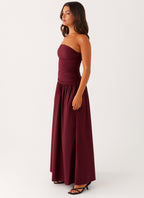 Burgundy Sculpt Strapless Maxi Dress — Veylora