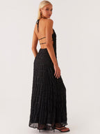 Midnight Textured Halter Maxi Dress — Veylora