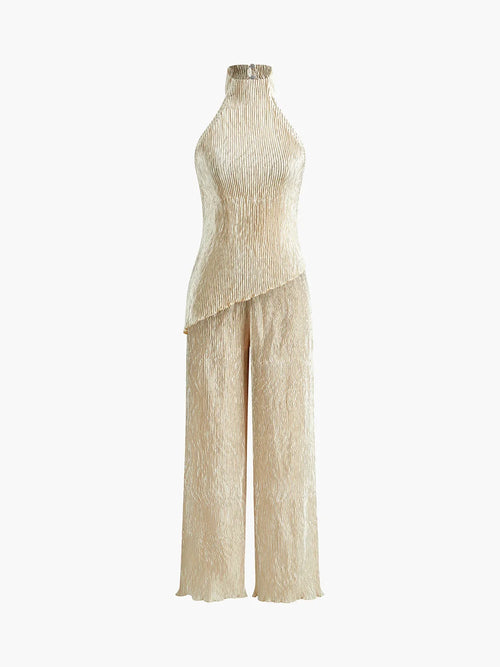 Champagne Pleated Halter Set — Veylora