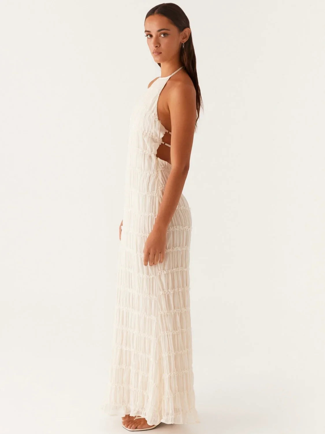 Ivory Textured Halter Maxi Dress — Veylora