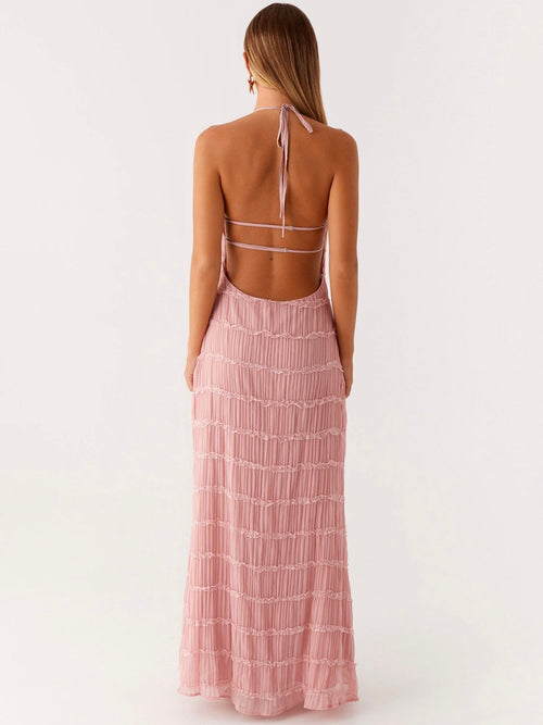 Blush Textured Halter Maxi Dress — Veylora
