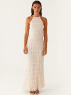 Ivory Textured Halter Maxi Dress — Veylora