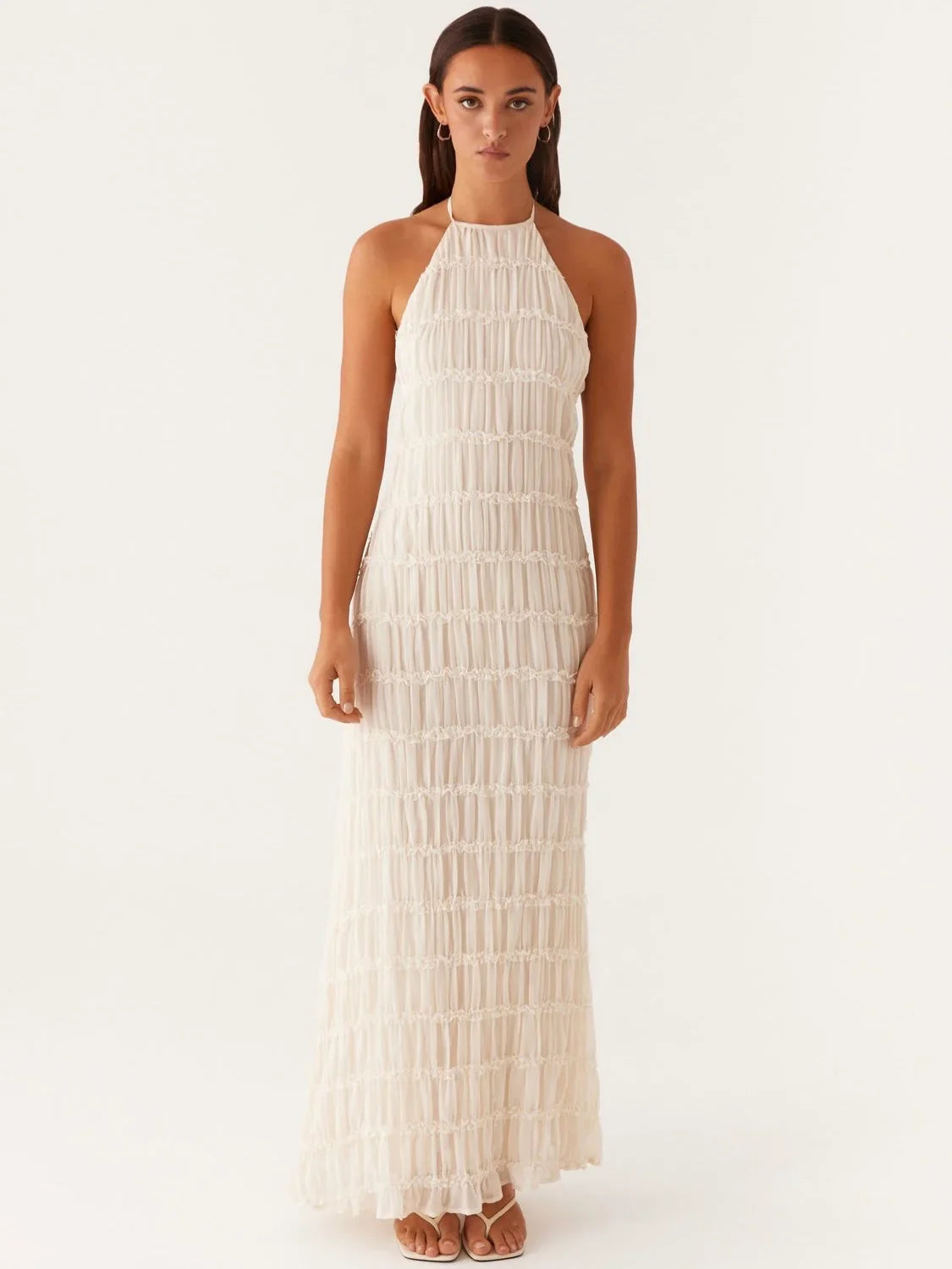 Ivory Textured Halter Maxi Dress — Veylora