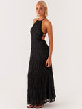 Midnight Textured Halter Maxi Dress — Veylora