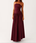 Burgundy Sculpt Strapless Maxi Dress — Veylora