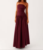Burgundy Sculpt Strapless Maxi Dress — Veylora