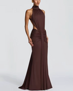 Chocolate Cut-Out Halter Maxi Dress — Veylora