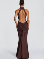 Chocolate Cut-Out Halter Maxi Dress — Veylora