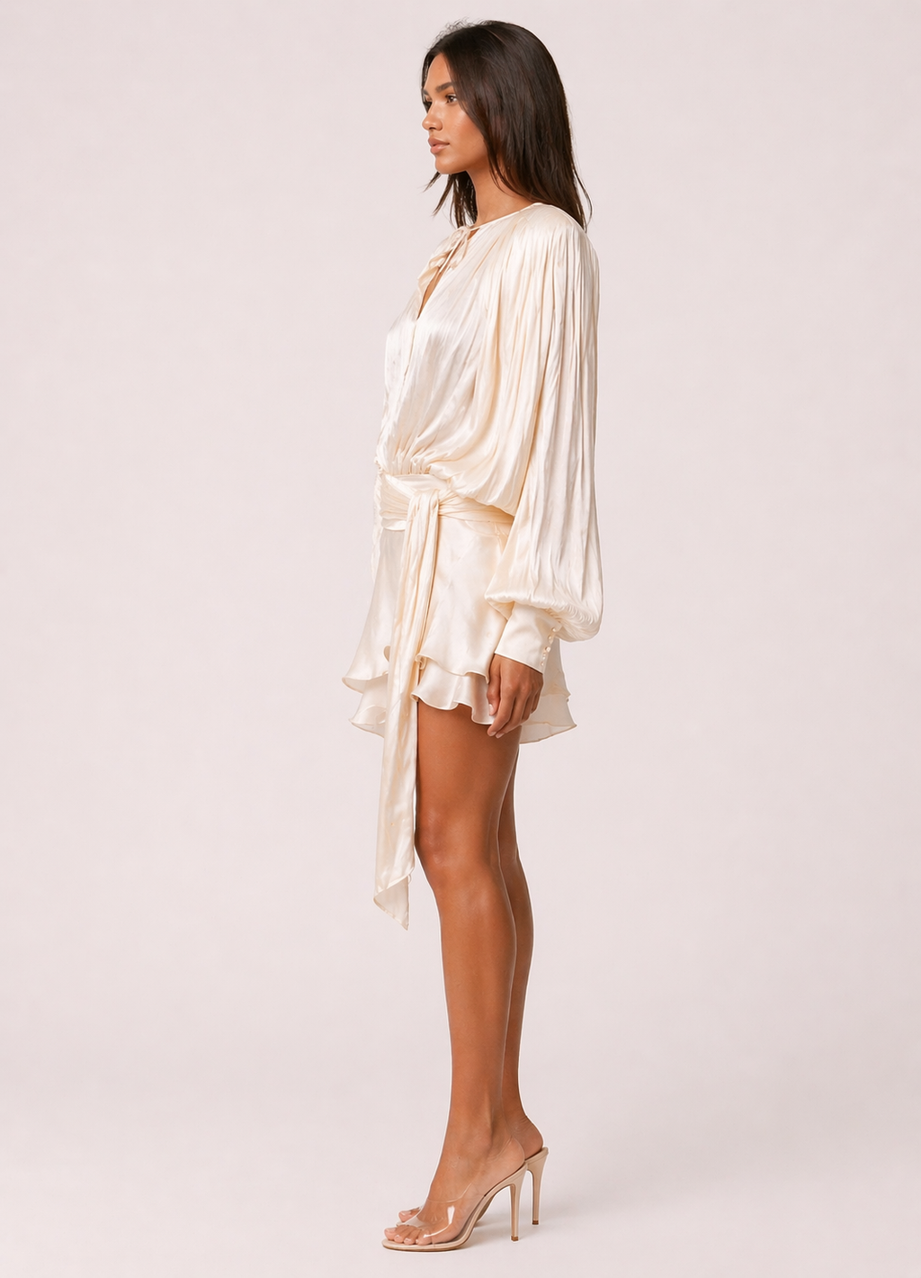 Champagne Draped Mini Dress — Veylora
