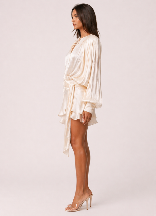 Champagne Draped Mini Dress — Veylora