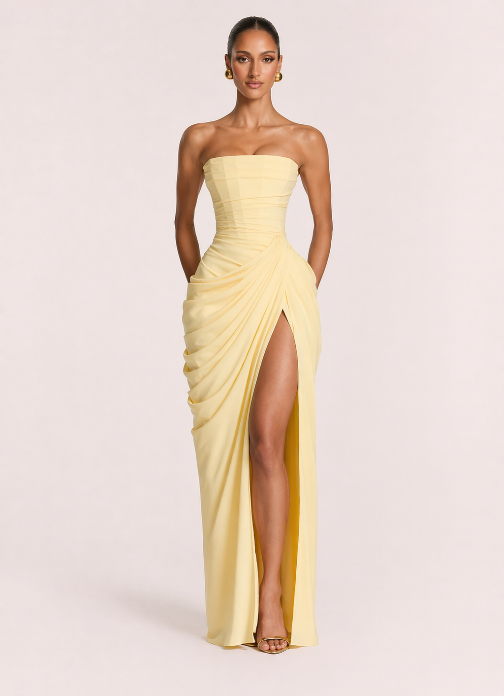Lemon Sculpt Strapless Maxi Dress — Veylora