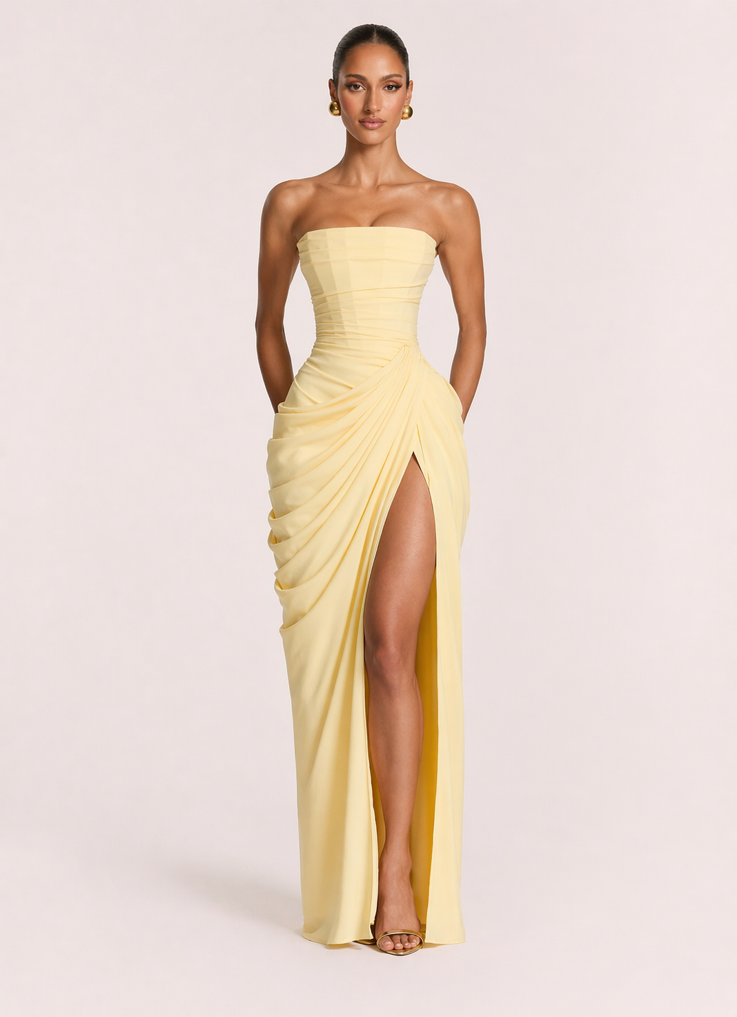 Lemon Sculpt Strapless Maxi Dress — Veylora
