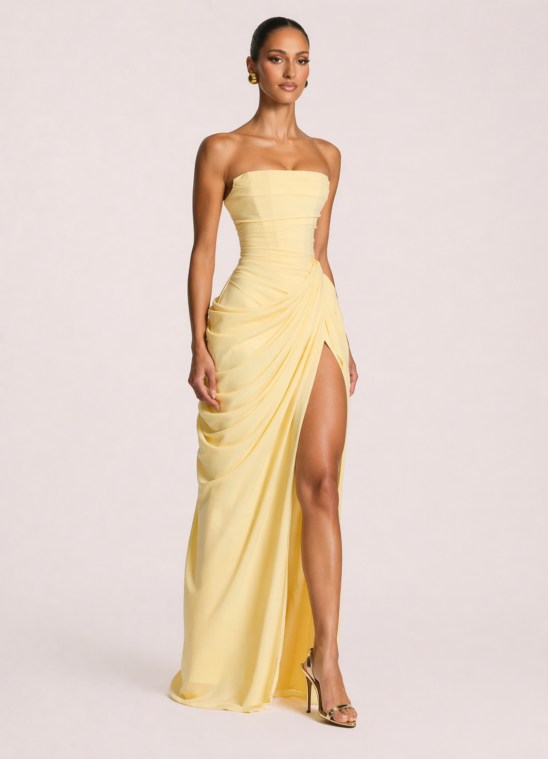 Lemon Sculpt Strapless Maxi Dress — Veylora