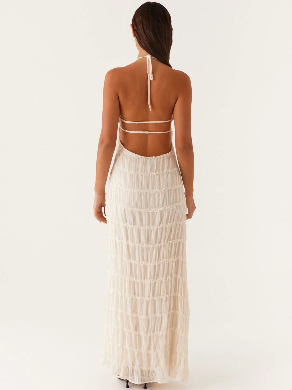 Ivory Textured Halter Maxi Dress — Veylora