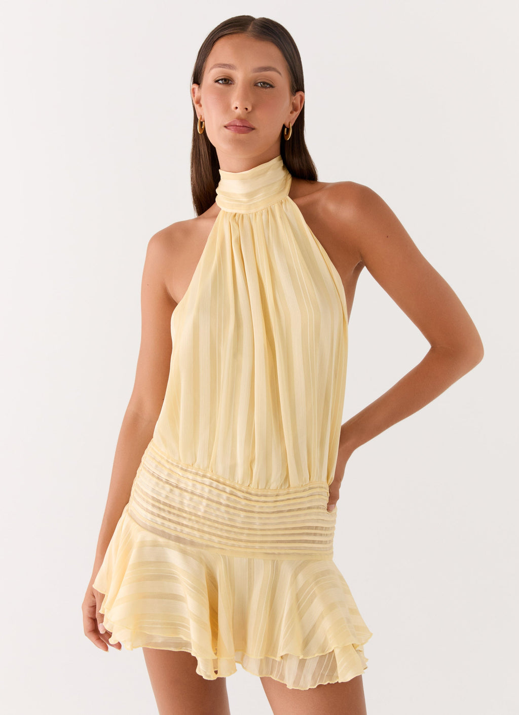 Butter Pleated Halter Mini Dress — Veylora