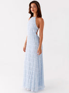 Sky Textured Halter Maxi Dress — Veylora