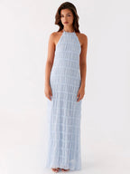 Sky Textured Halter Maxi Dress — Veylora
