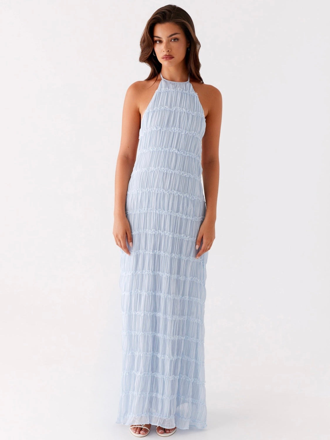 Sky Textured Halter Maxi Dress — Veylora