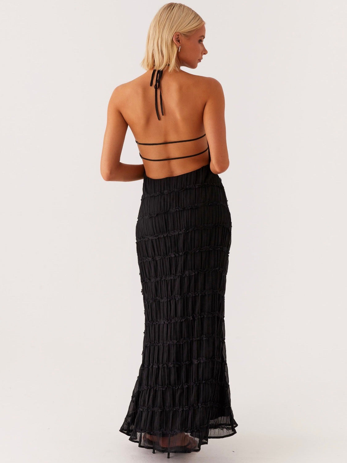 Midnight Textured Halter Maxi Dress — Veylora
