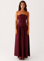 Burgundy Sculpt Strapless Maxi Dress — Veylora