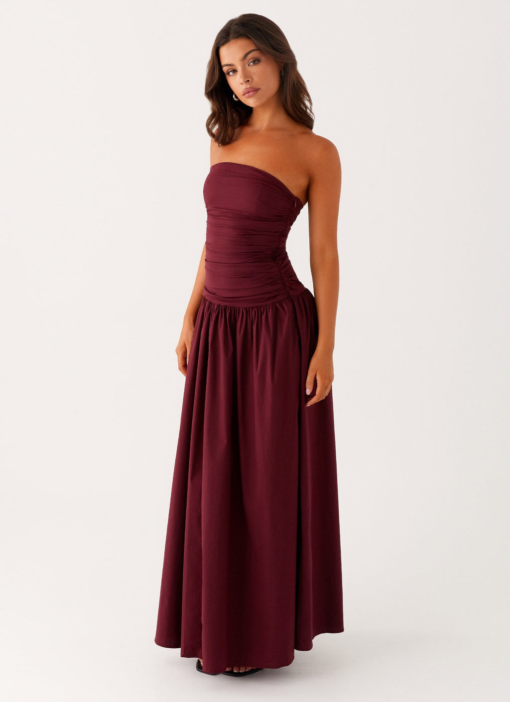 Burgundy Sculpt Strapless Maxi Dress — Veylora
