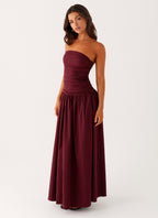 Burgundy Sculpt Strapless Maxi Dress — Veylora