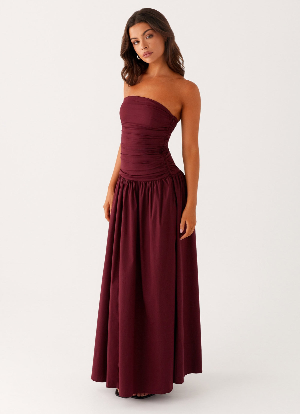 Burgundy Sculpt Strapless Maxi Dress — Veylora