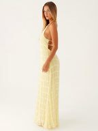 Lemon Textured Halter Maxi Dress — Veylora