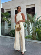 Champagne Pleated Halter Set — Veylora