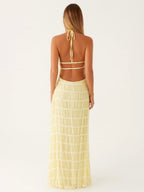 Lemon Textured Halter Maxi Dress — Veylora