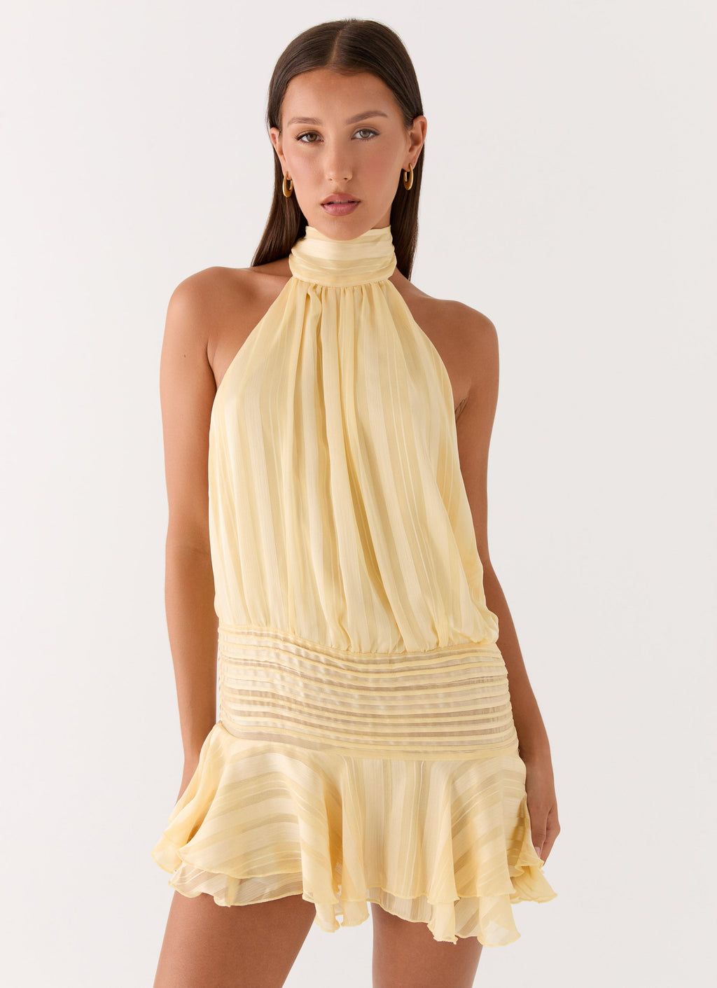 Butter Pleated Halter Mini Dress — Veylora