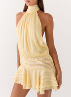 Butter Pleated Halter Mini Dress — Veylora