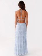 Sky Textured Halter Maxi Dress — Veylora