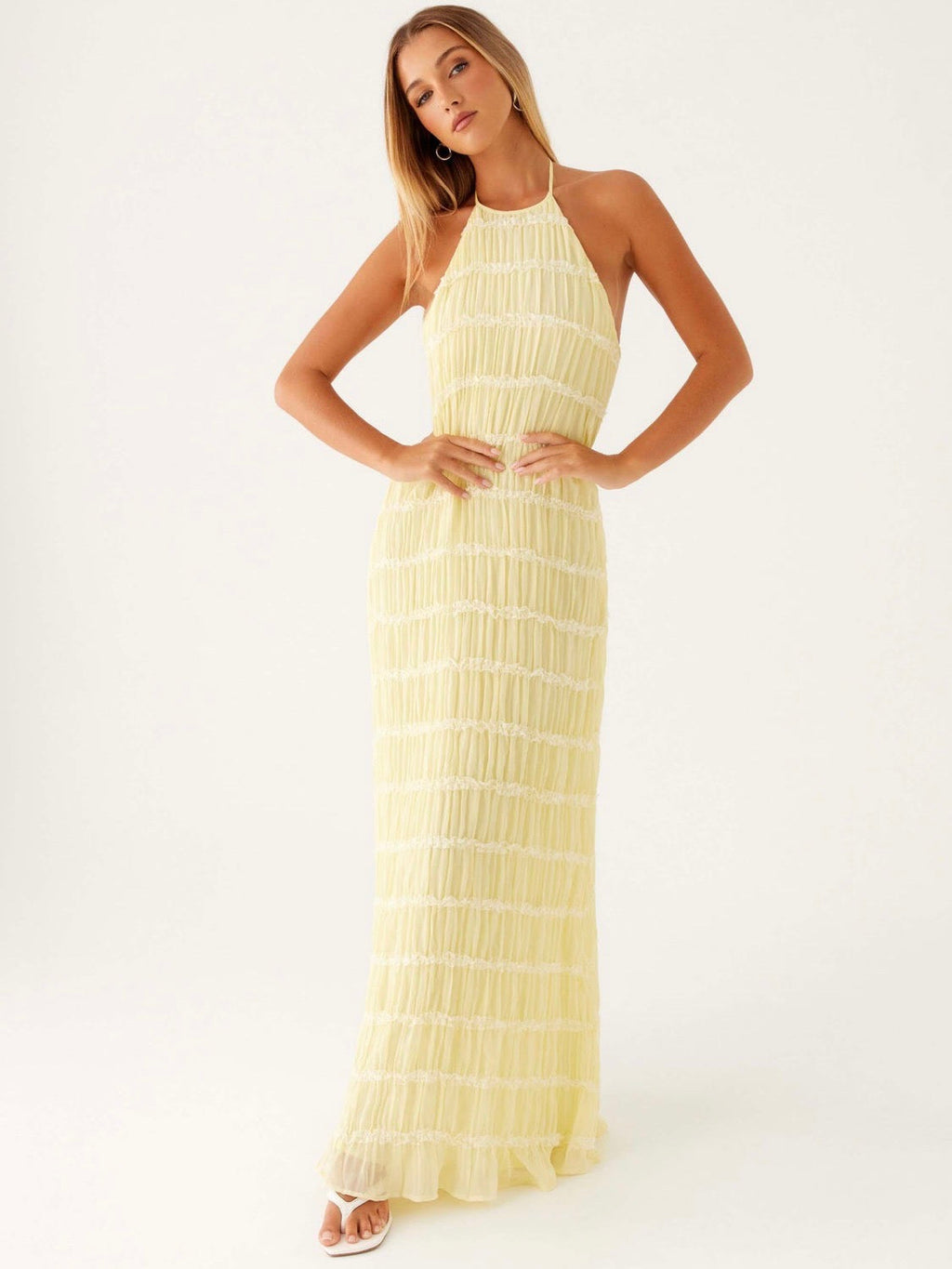 Lemon Textured Halter Maxi Dress — Veylora