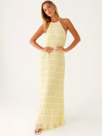 Lemon Textured Halter Maxi Dress — Veylora
