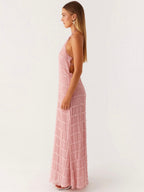 Blush Textured Halter Maxi Dress — Veylora